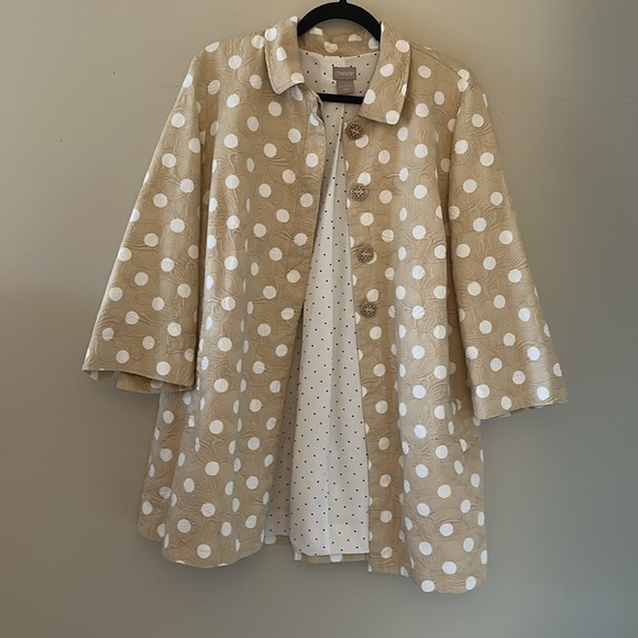 Chico’s Womens 3/4 Sleeve Polka Dot Jacket Sz 2 Large Preppy Coastal Resortwear - Picture 2 of 14